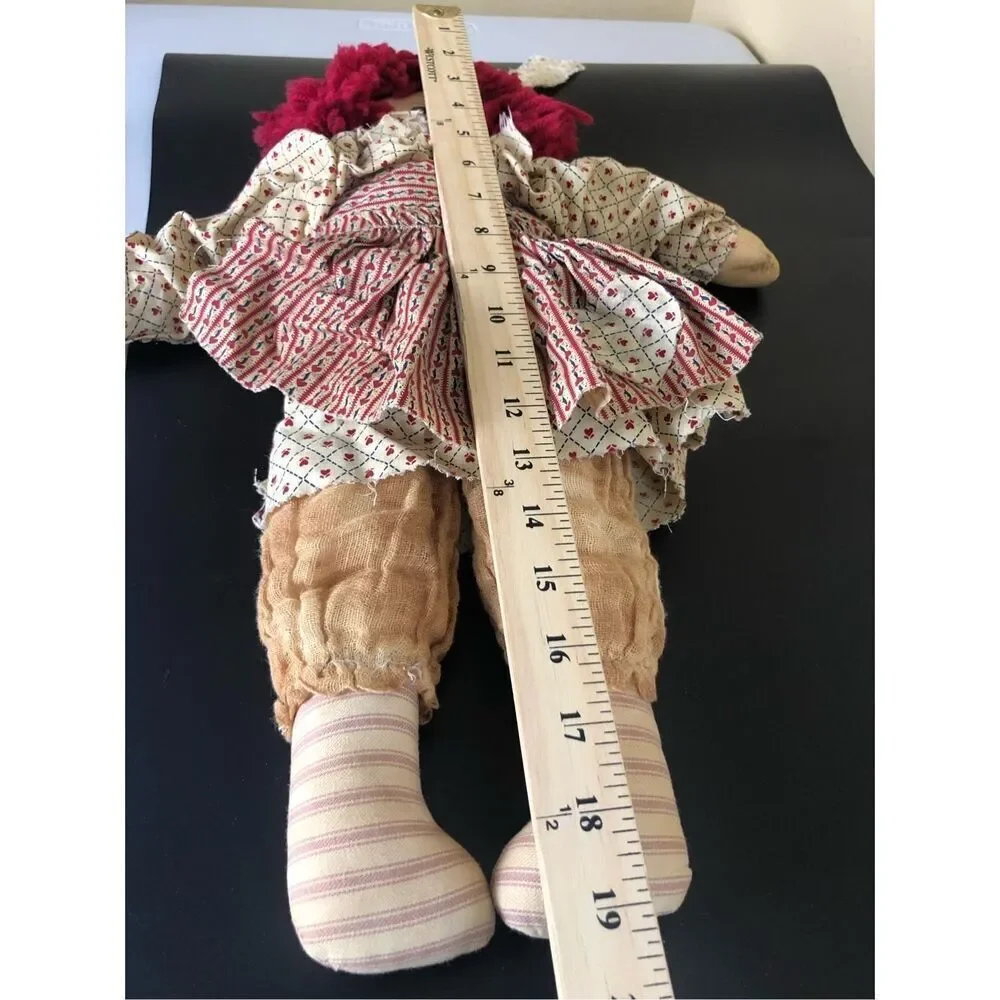 Vintage Darla’s Dolls Rag Doll Pair Handmade Red Yarn Hair 19in